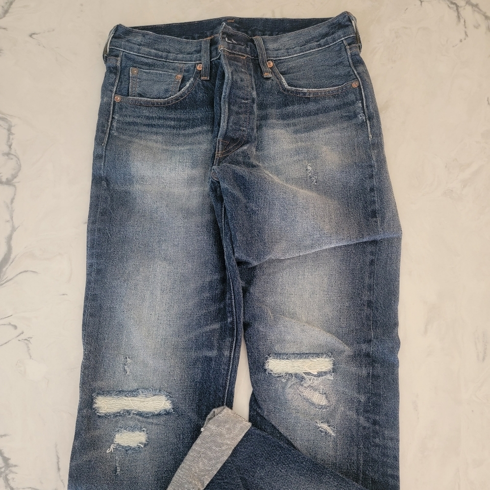 Levi's destroyed denim button fly, 28x31.